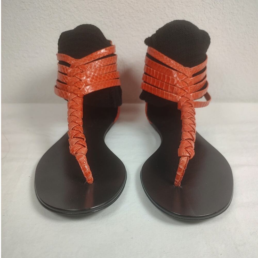Elizabeth & James Orange Braided Leather Flat Thong Sandals Size 8.5B New In Box